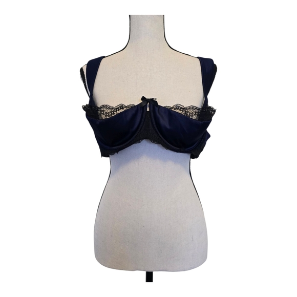 Cacique Bra 42C – Navy Blue with Black Lace, Quarter Cup - Picture 1 of 7